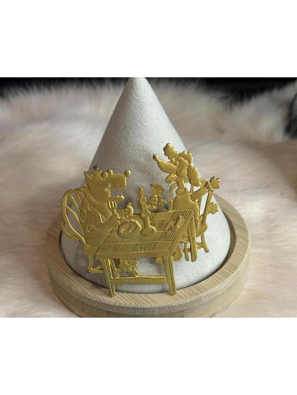 Vintage Jonette Jewelry Gold Tone Brooch Pin with Cartoon Character Design